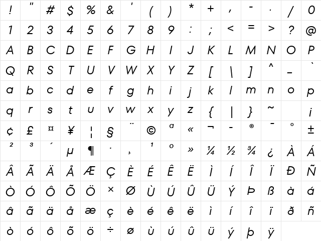 TT Fors Trial Italic Character Map