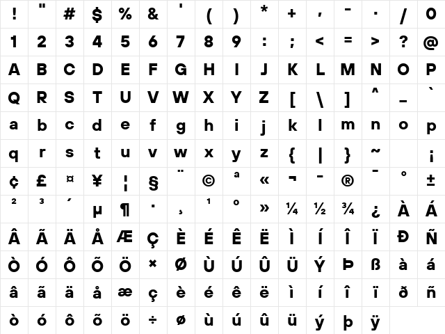 TT Hoves Pro Trial Bold Character Map TT Hoves Pro Trial Bold Character Map