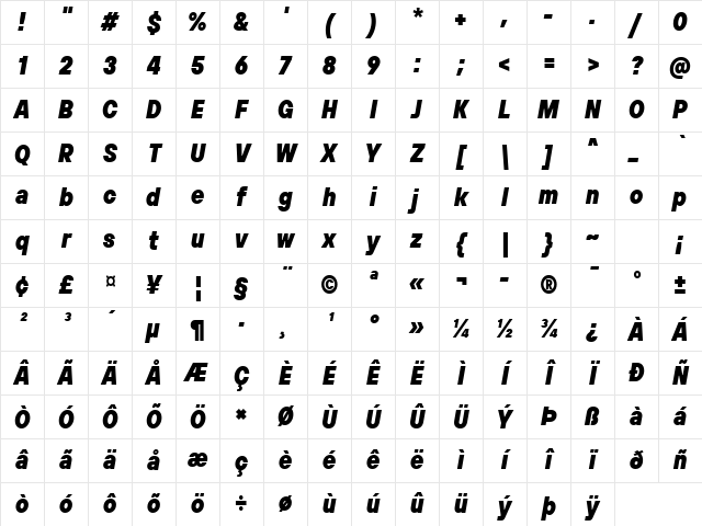 TT Hoves Pro Trl Cnd Black Italic Character Map TT Hoves Pro Trl Cnd Black Italic Character Map