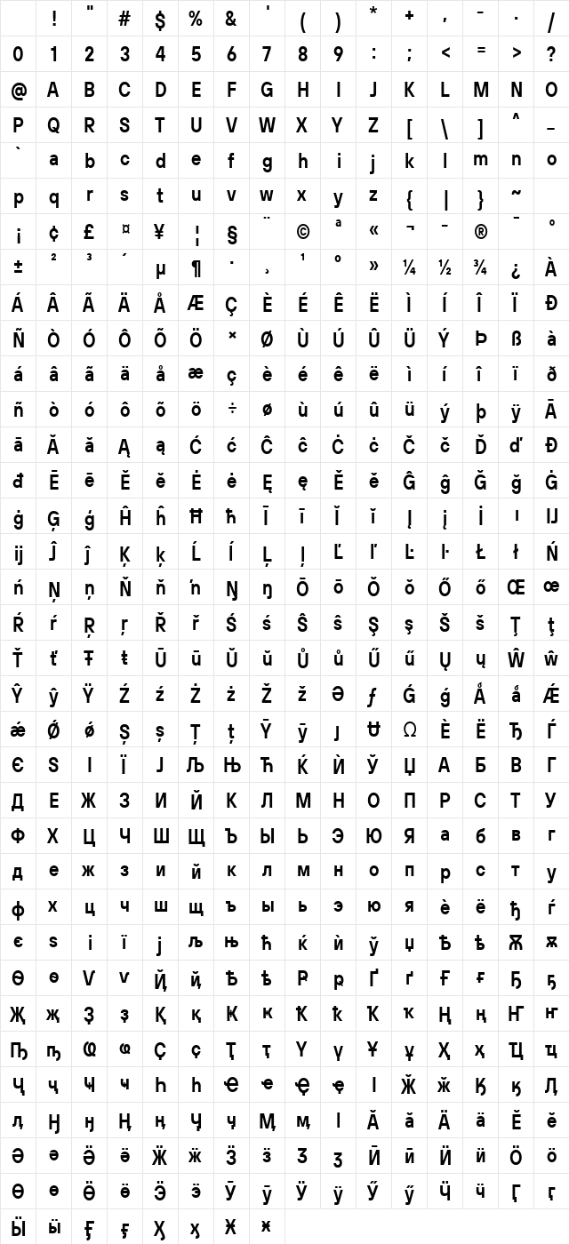 TT Hoves Pro Trl Cnd DemiBold Character Map TT Hoves Pro Trl Cnd DemiBold Character Map