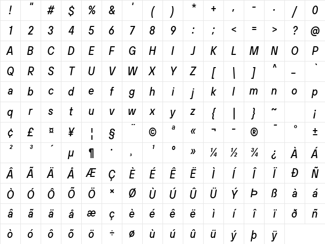 TT Hoves Pro Trl Cnd Medium Italic Character Map TT Hoves Pro Trl Cnd Medium Italic Character Map