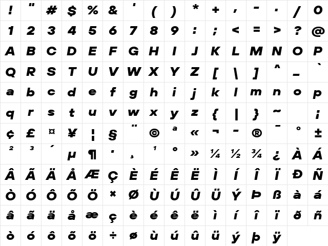 TT Hoves Pro Trl Expanded ExtraBold Italic Character Map TT Hoves Pro Trl Expanded ExtraBold Italic Character Map