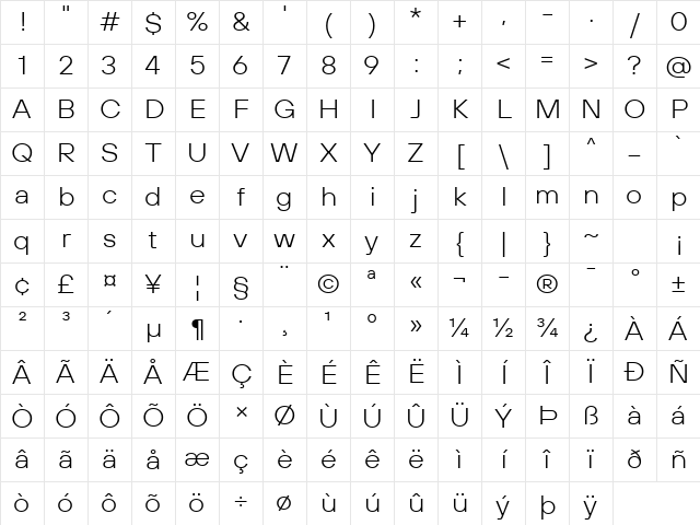 TT Hoves Pro Trl Expanded Light Character Map TT Hoves Pro Trl Expanded Light Character Map