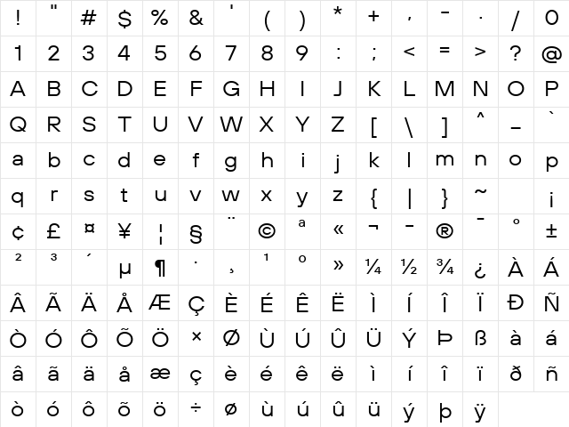 TT Hoves Pro Trl Expanded Regular Character Map TT Hoves Pro Trl Expanded Regular Character Map