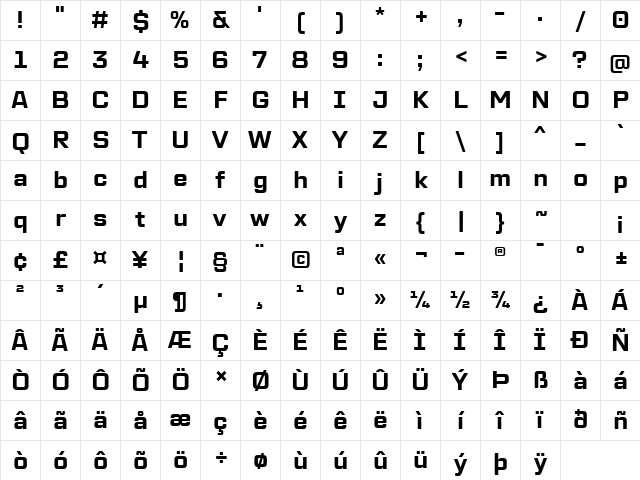 TT Lakes Neue Trial Bold Character Map