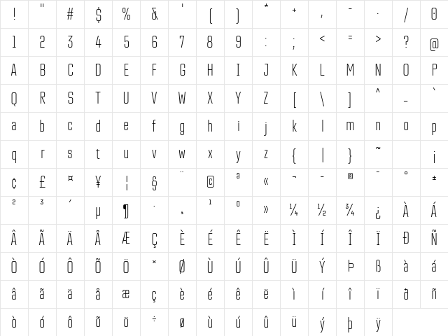 TT Lakes Neue Trl Cmd XLt Character Map