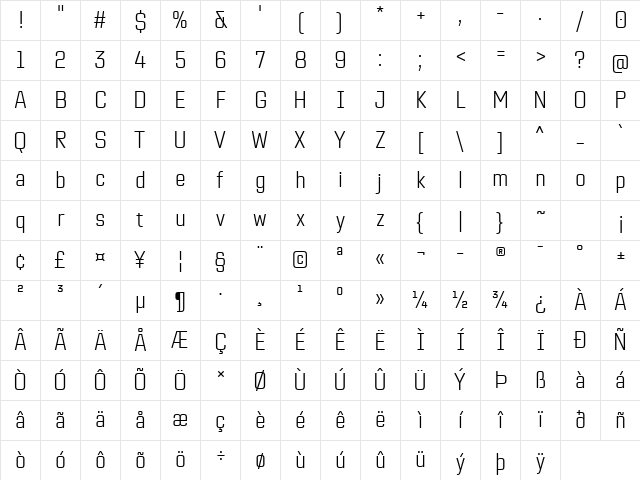TT Lakes Neue Trl Cnd Lt Character Map