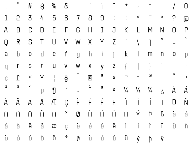 TT Lakes Neue Trl Cnd Rg Character Map