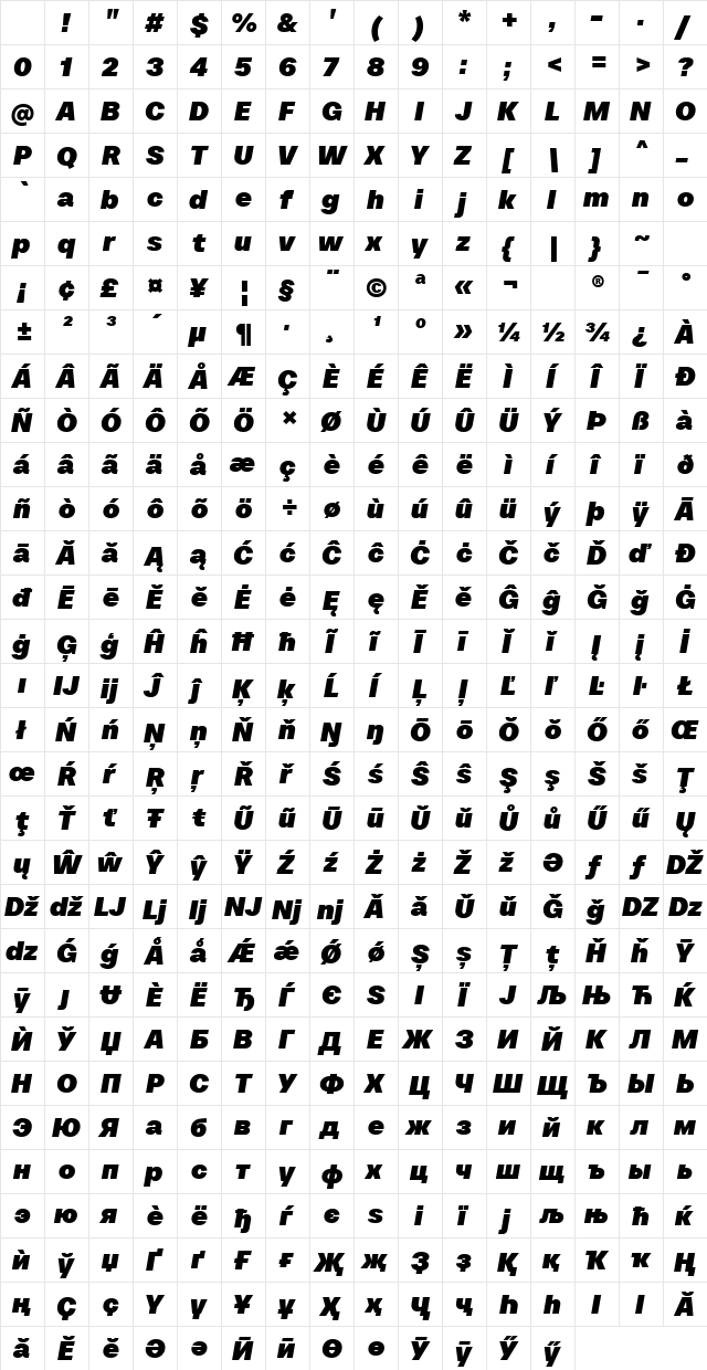 TT Neoris Trial Black Italic Character Map