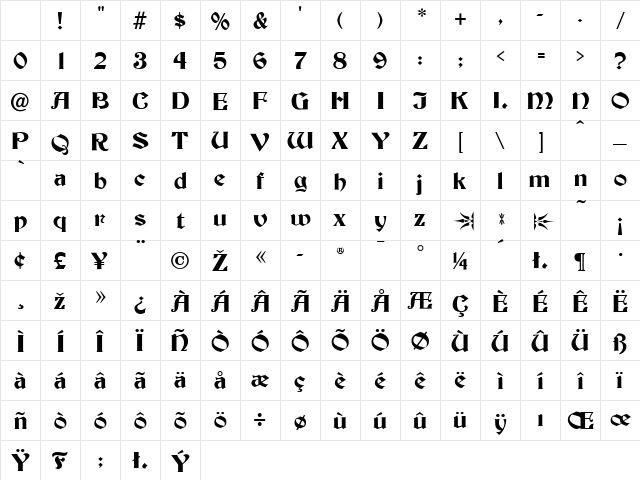 Becker Bold Character Map Becker Bold Character Map