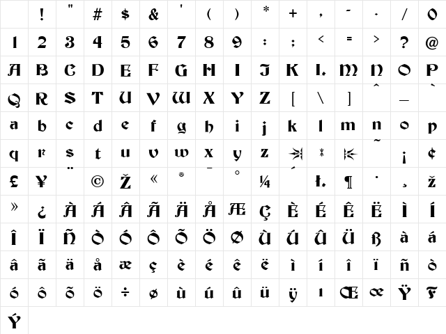 Becker Bold Character Map Becker Bold Character Map