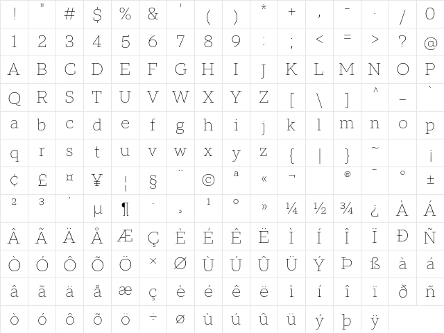 TT Norms Pro Serif Trl XLt Character Map