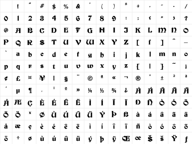 Becker Inline Regular Character Map Becker Inline Regular Character Map