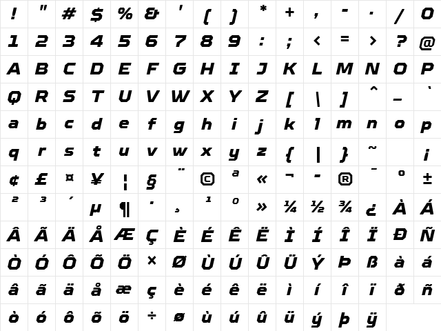 TT Octosquares Trl XBd It Character Map