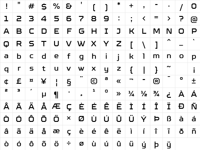 TT Octosquares Trl Md Character Map