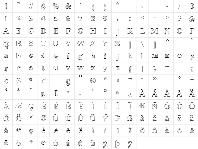 TT Ramillas Trl Black Outline Character Map