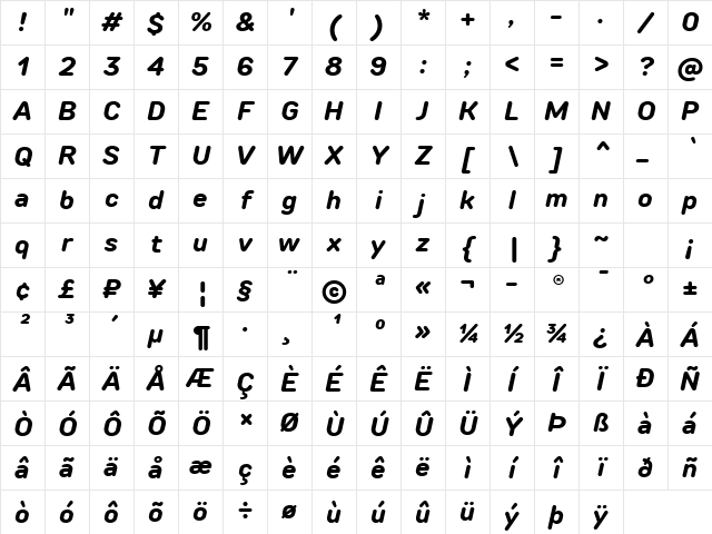 TT Rounds Neue Trial Bold Italic Character Map TT Rounds Neue Trial Bold Italic Character Map