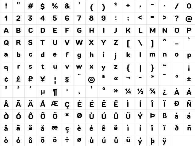 TT Rounds Neue Trial Bold Character Map