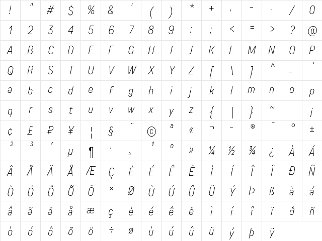 TT Rounds Neue Trl Cmd XLt It Character Map TT Rounds Neue Trl Cmd XLt It Character Map