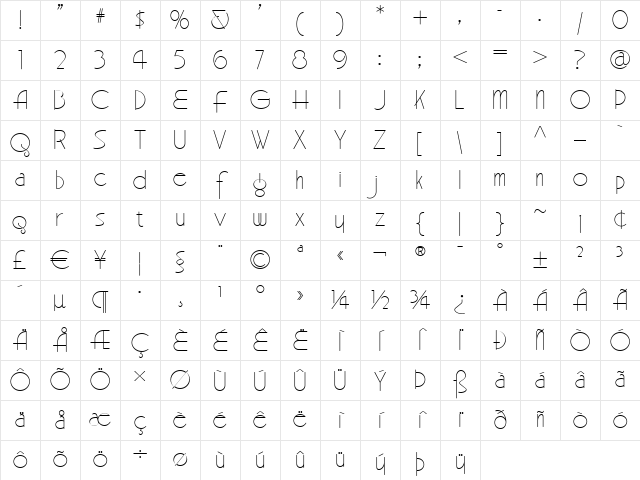 BeckerMonolineModernNF Regular Character Map BeckerMonolineModernNF Regular Character Map