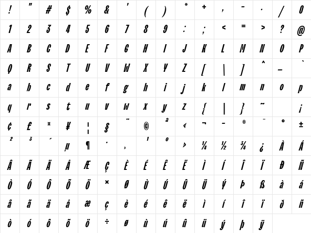 TT Trailers Trial Bold Italic Character Map