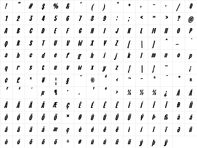 TT Trailers Trial ExtraBold Italic Character Map