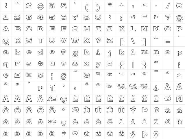 TT Travels Next Trl Blc Outline Character Map