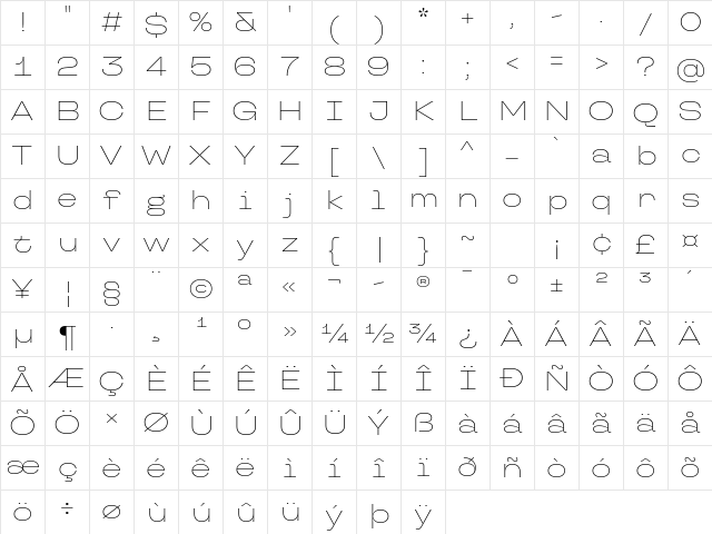 TT Travels Next Trl XLt Character Map