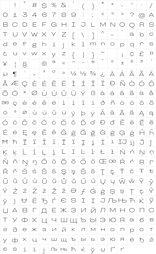 TT Travels Next Trl Lt Character Map