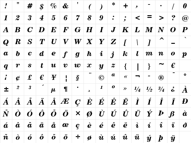 News702 BT Bold Italic Character Map