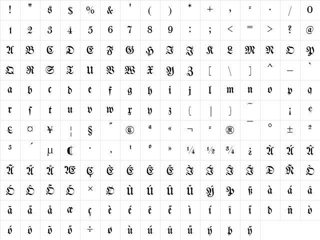 Becker Fraktur Regular Character Map Becker Fraktur Regular Character Map