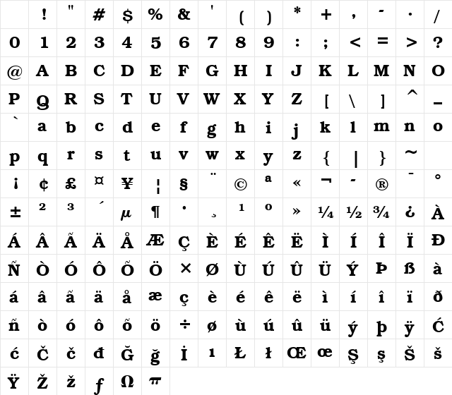 BookmanITC Lt BT Demi Character Map BookmanITC Lt BT Demi Character Map
