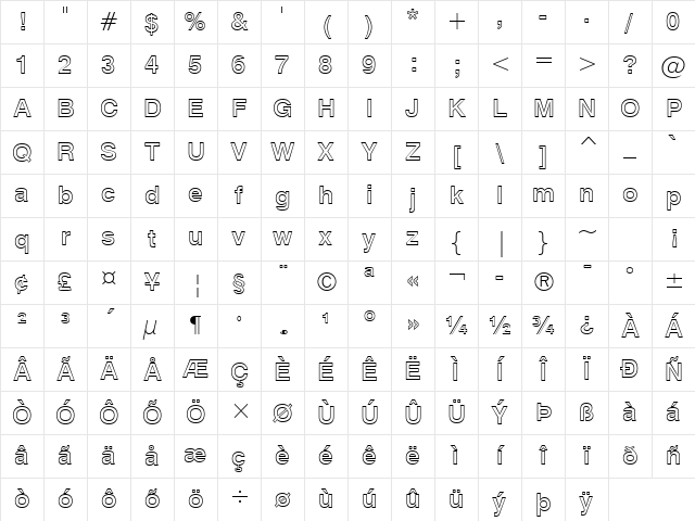 Swis721 BdOul BT Bold Character Map