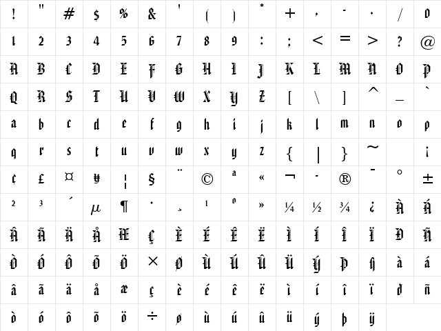 AmericanText BT Regular Character Map