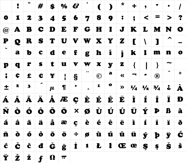 Cooper BlkHd BT Black Character Map