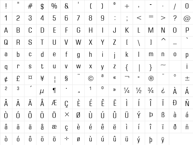 Square721 Cn BT Roman Character Map