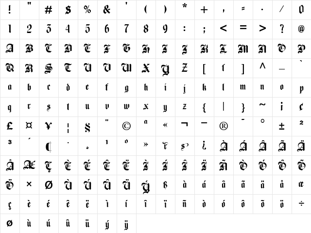 BeckettKanzlei Regular Character Map