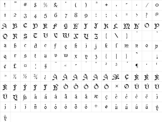 BeneCryptine Regular Character Map