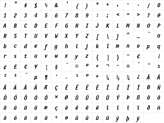 LettrGoth12 BT Bold Italic Character Map LettrGoth12 BT Bold Italic Character Map