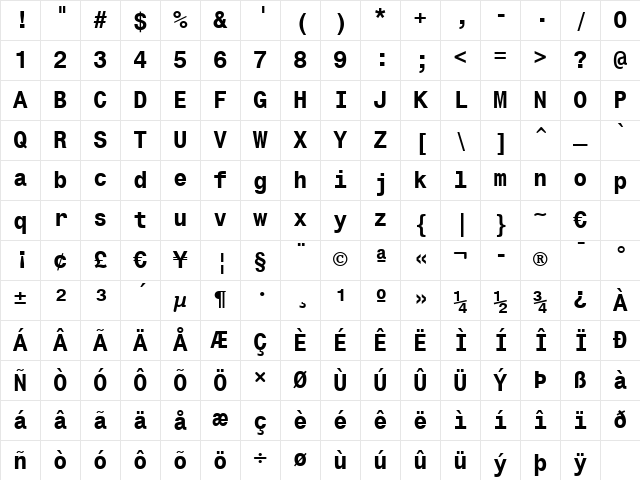Monospac821 BT Bold Character Map Monospac821 BT Bold Character Map