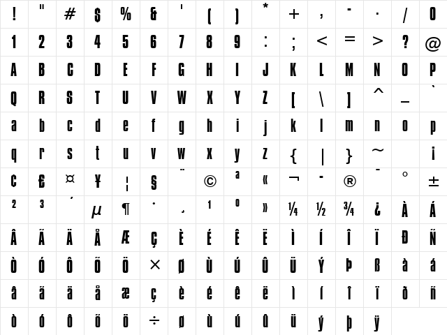 Compacta Roman Character Map
