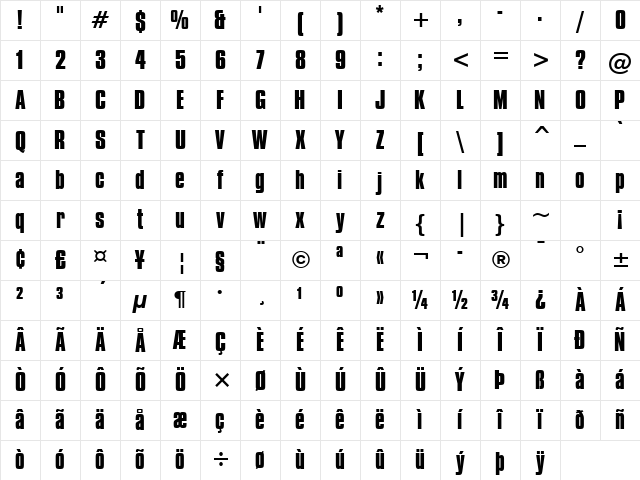 Compacta Bd BT Bold Character Map Compacta Bd BT Bold Character Map