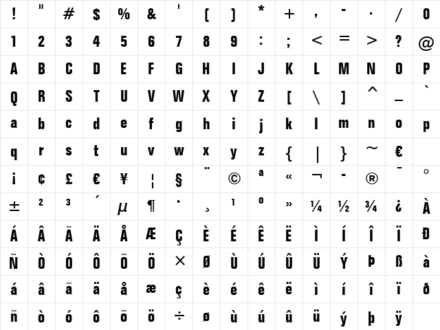 Folio BdCn BT Bold Character Map