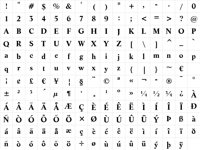 Life BT Bold Character Map