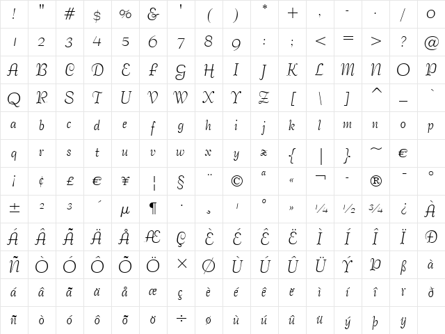 BernhardTango BT Regular Character Map BernhardTango BT Regular Character Map