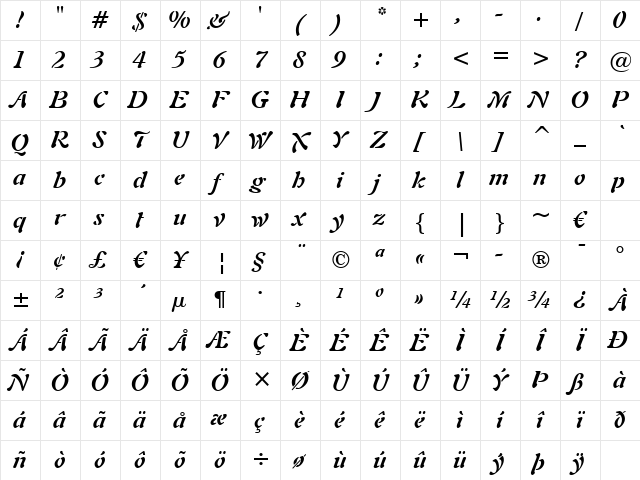 Freefrm721 BT Bold Italic Character Map