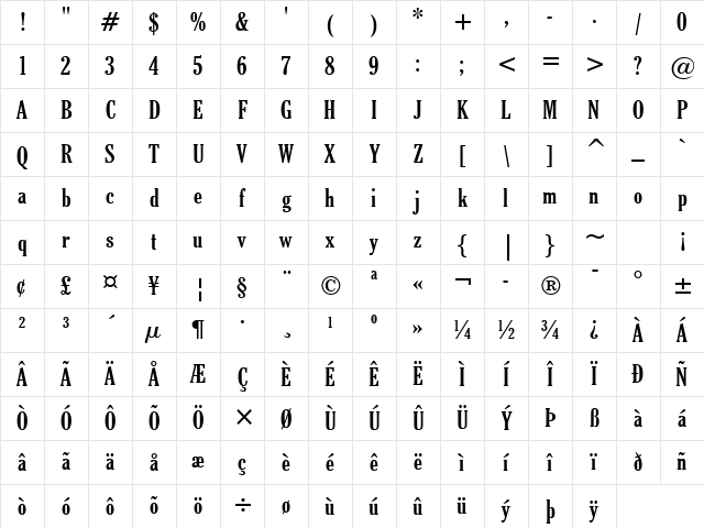Cheltenhm XBdCn BT Bold Character Map