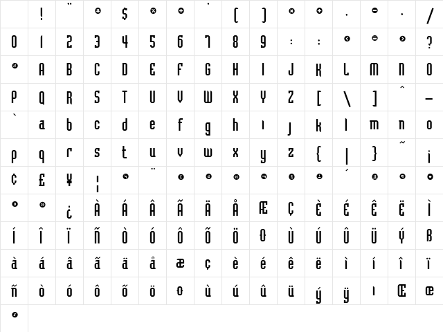 Bedrock Regular Character Map