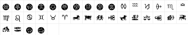 Zodiac BT Regular Character Map