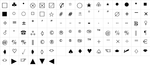 CommercialPi BT Regular Character Map